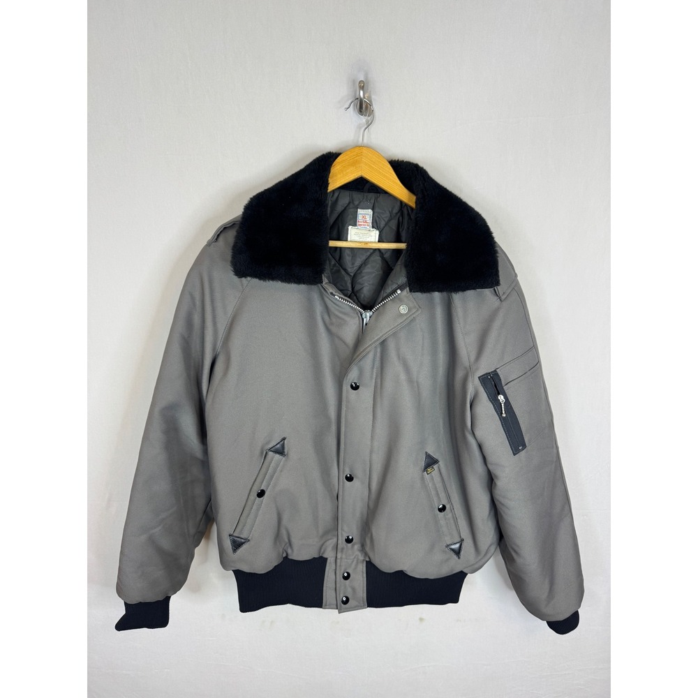 Vintage Marv Holland Industries Grey Bomber Jacket Faux Fur Collar XL Canada